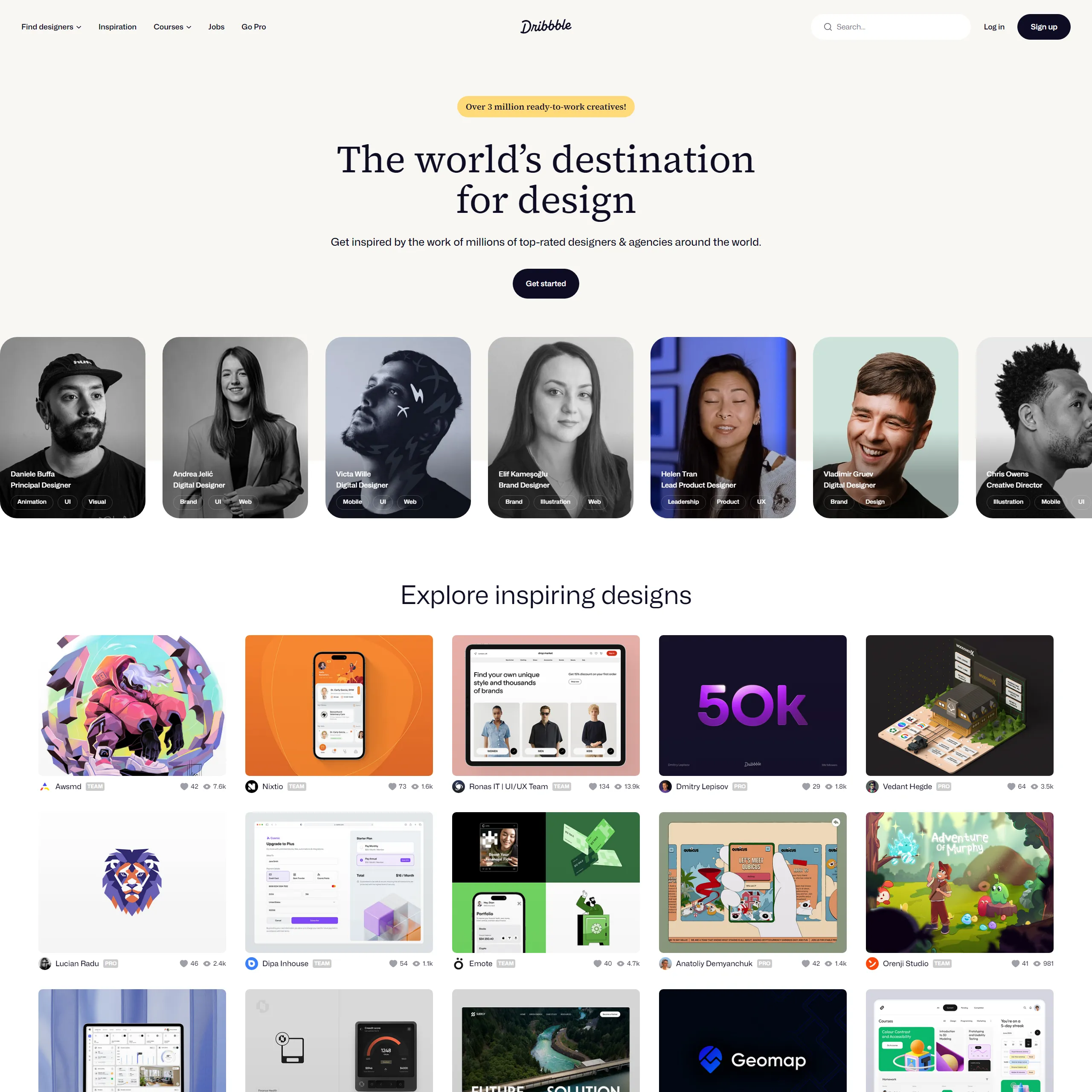 Дизайн-референсы - скриншот сайта Dribbble