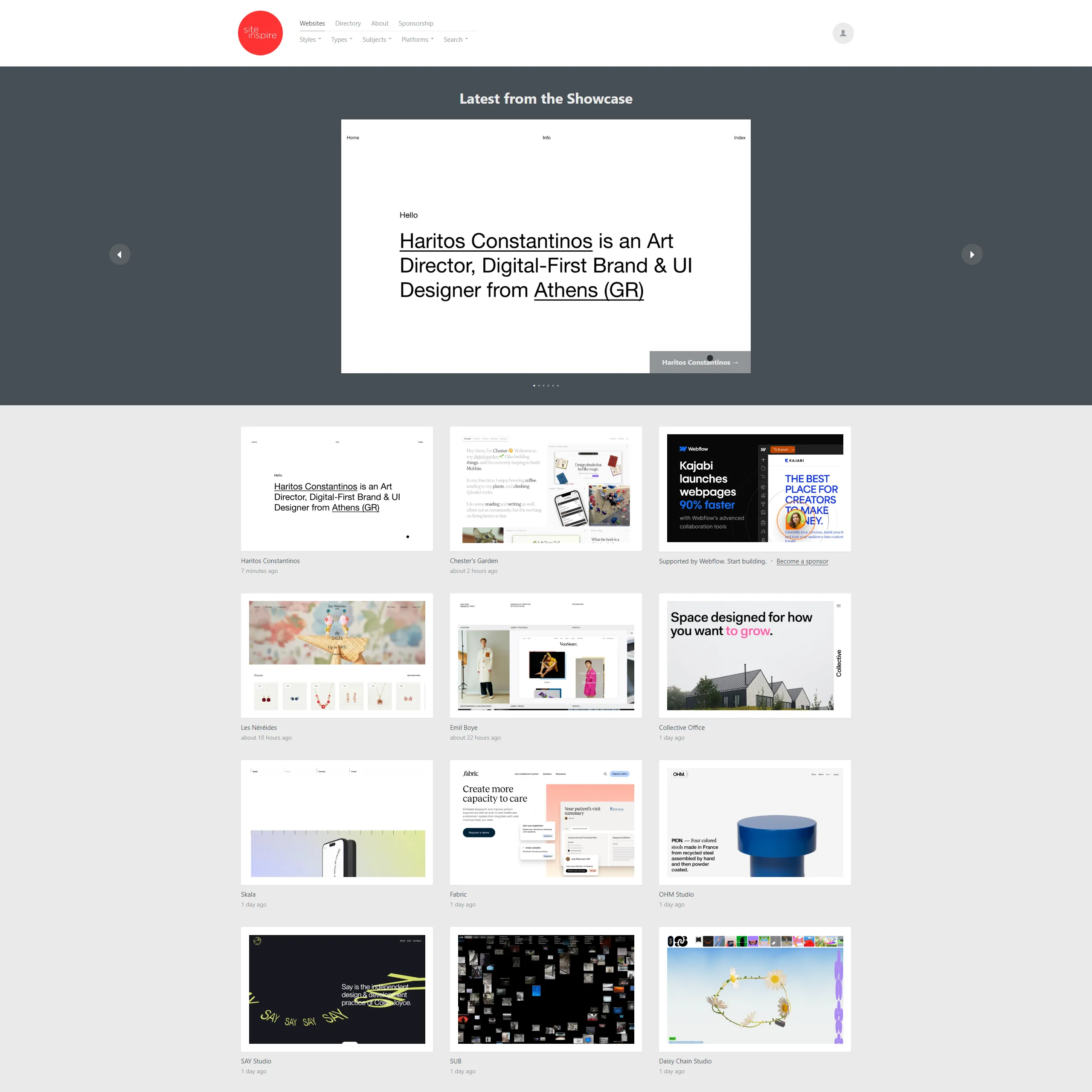 Дизайн-референсы - скриншот сайта Siteinspire